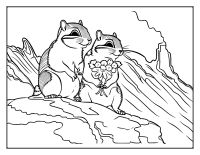 Two chipmunks sitting together on a rocky hillside coloring page