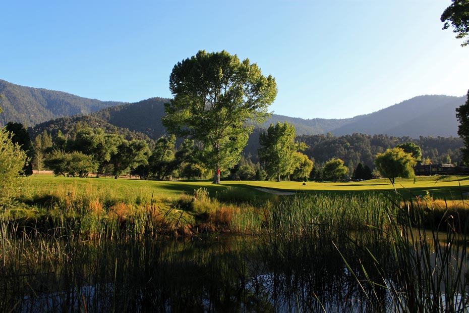 Pond in evening light at Pine Mountain Club golf course