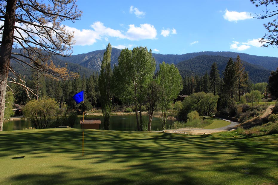 Pond near green at Pine Mountain Club golf course