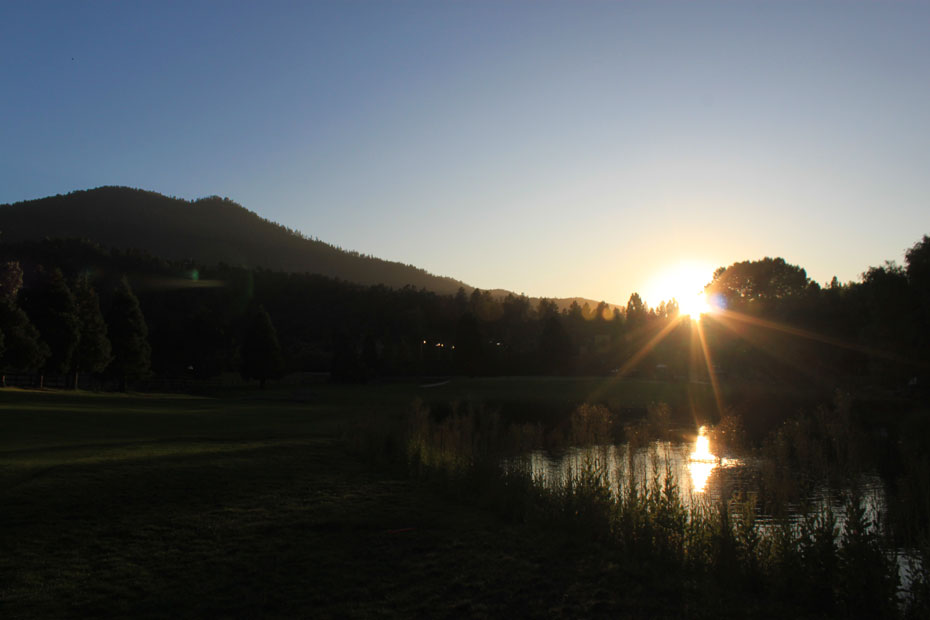 Sunset over pond at Pine Mountain Club golf course