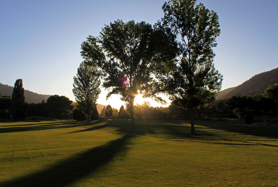 Tree shadows at sunset at Pine Mountain Club golf course
