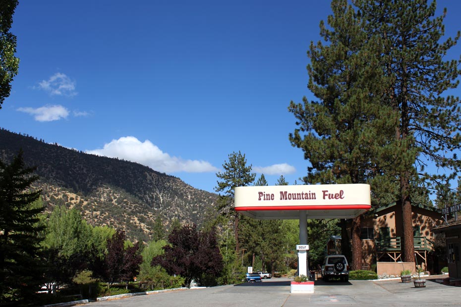 Pine Mountain Club fuel building with mountain scenery