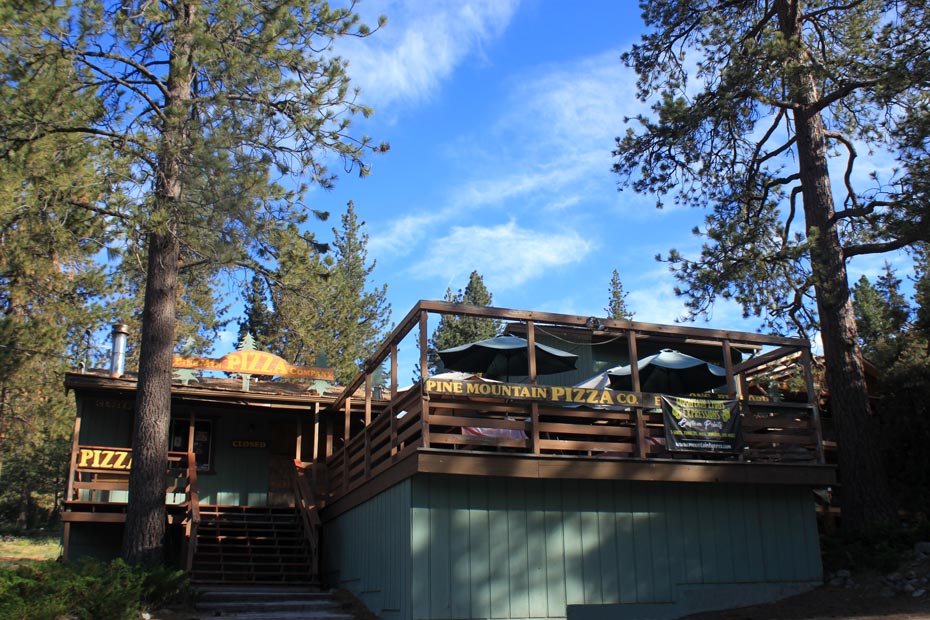 Raised deck and creekside area near Pine Mountain Club village shops