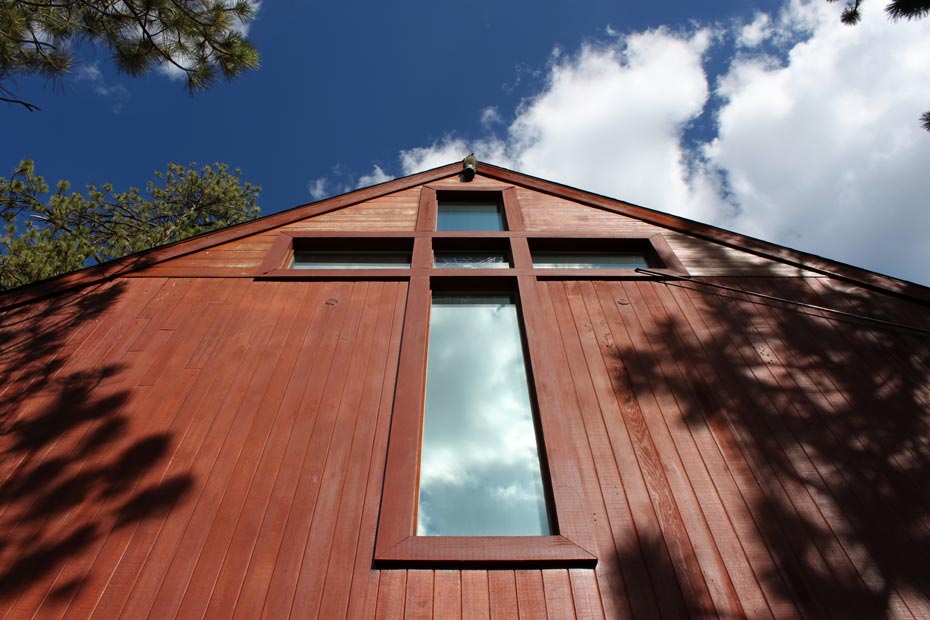 Red village building window detail in Pine Mountain Club