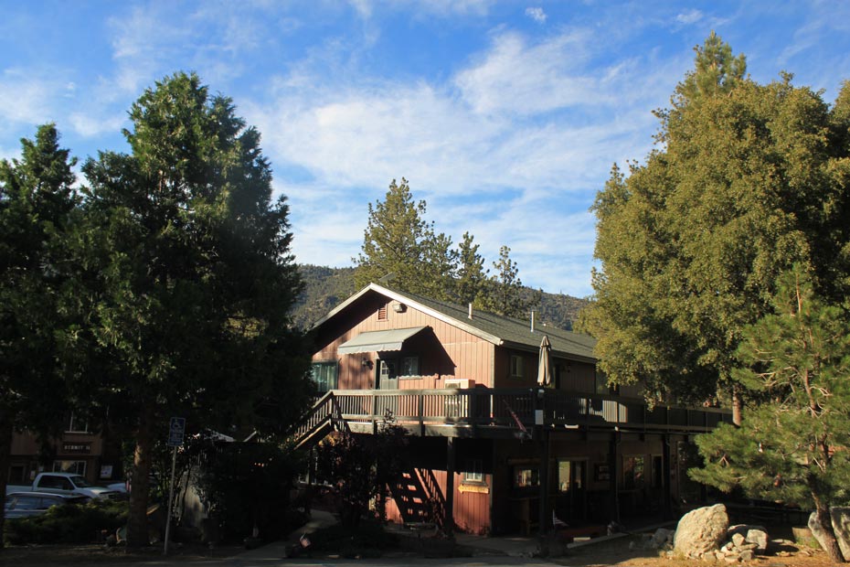 Pine Mountain Club village shopping area surrounded by mature trees