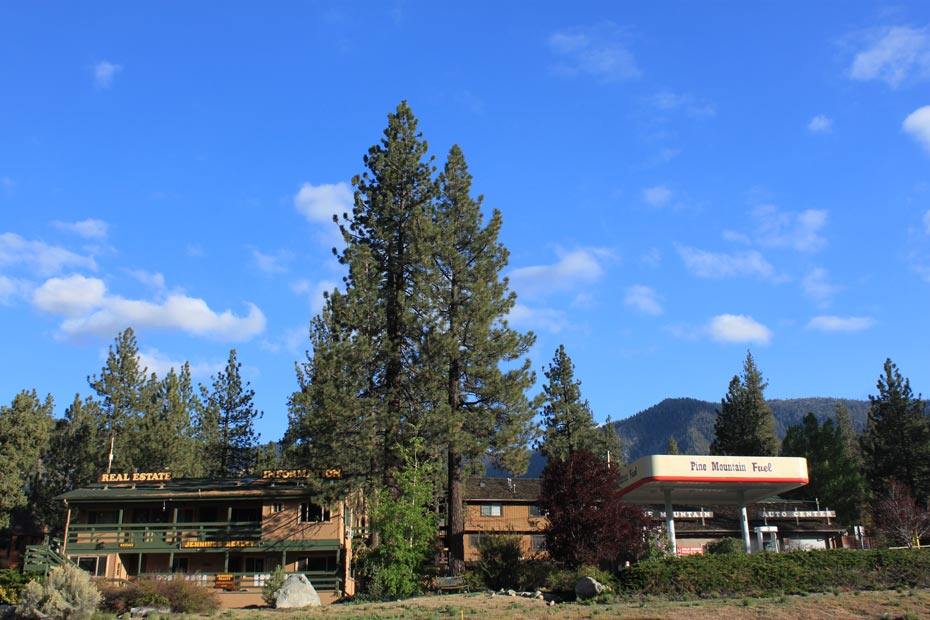 Village stores in Pine Mountain Club surrounded by pine trees