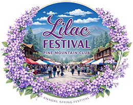 Lilac Festival Pine Mountain Club annual spring event logo with lilac flowers and village festival scene California